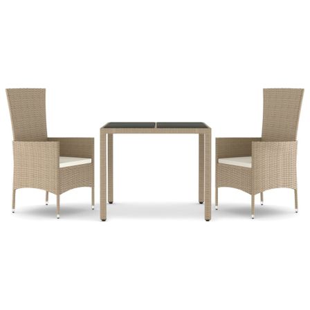 Ensemble à manger de jardin coussins 3 pcs Beige poly rotin