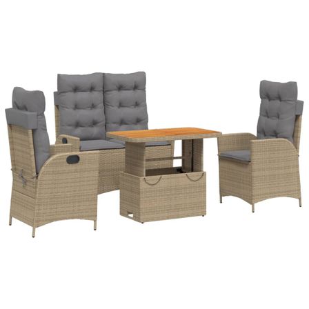 Ensemble à manger de jardin coussins 4 pcs beige résine tressée