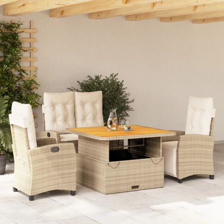Ensemble à manger de jardin coussins 4 pcs beige résine tressée