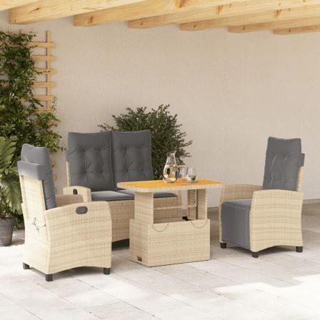Ensemble à manger de jardin coussins 4 pcs beige résine tressée