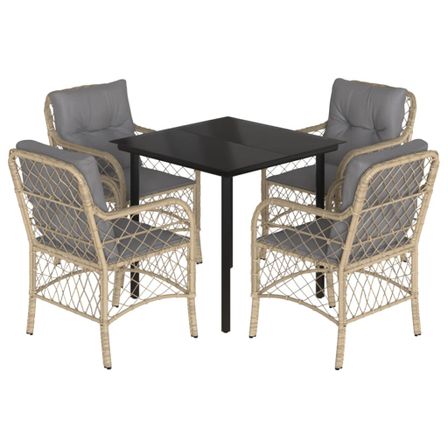 Ensemble à manger de jardin coussins 5 pcs mélange beige rotin