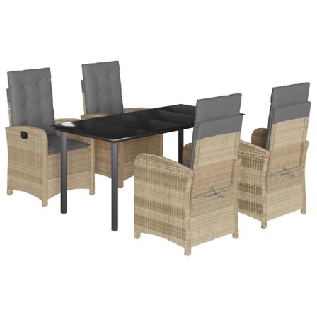 Ensemble à manger de jardin coussins 5 pcs mélange beige rotin