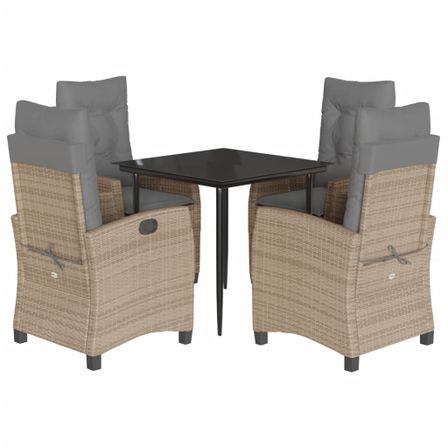 Ensemble à manger de jardin coussins 5 pcs mélange beige rotin
