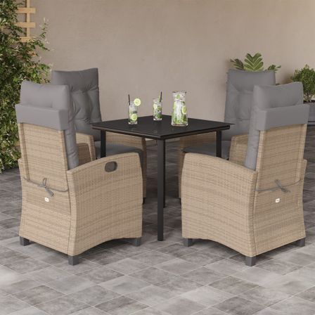 Ensemble à manger de jardin coussins 5 pcs mélange beige rotin