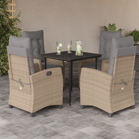 Ensemble à manger de jardin coussins 5 pcs mélange beige rotin