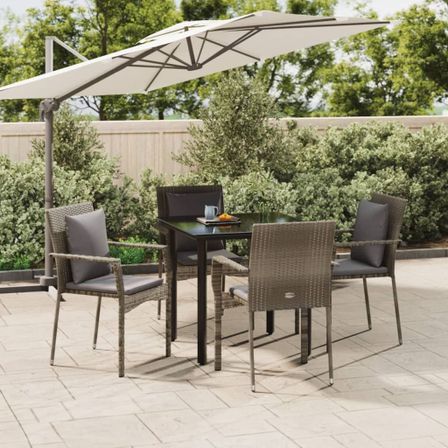 Ensemble à manger de jardin coussins 5 pcs noir et gris