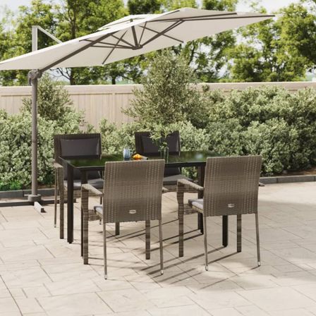 Ensemble à manger de jardin coussins 5 pcs noir et gris