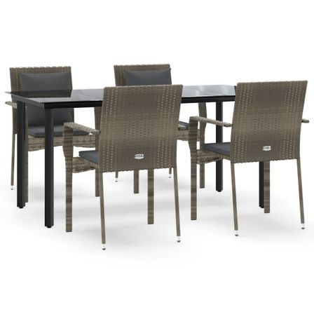 Ensemble à manger de jardin coussins 5 pcs noir et gris
