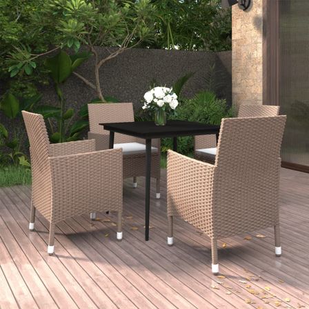 Ensemble à manger de jardin coussins 5 pcs Résine tressée Verre