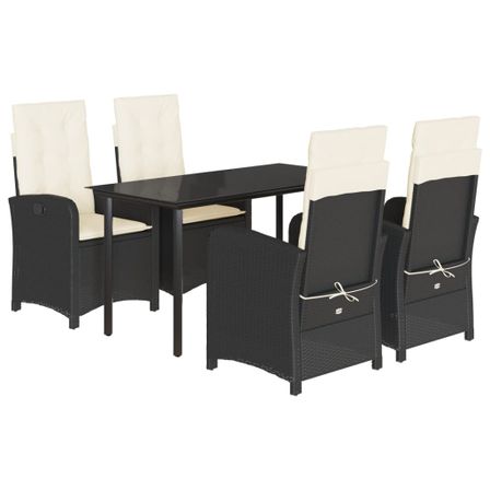 Ensemble à manger de jardin coussins 5pcs Noir Résine tressée