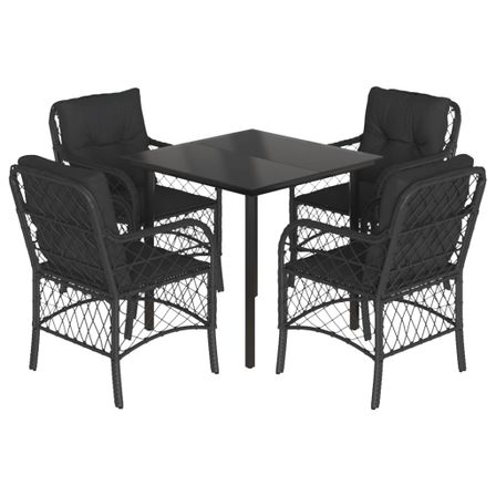 Ensemble à manger de jardin coussins 5pcs Noir Résine tressée