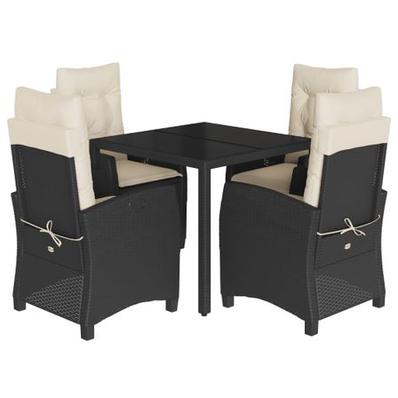 Ensemble à manger de jardin coussins 5pcs Noir Résine tressée