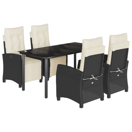 Ensemble à manger de jardin coussins 5pcs Noir Résine tressée