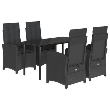 Ensemble à manger de jardin coussins 5pcs Noir Résine tressée