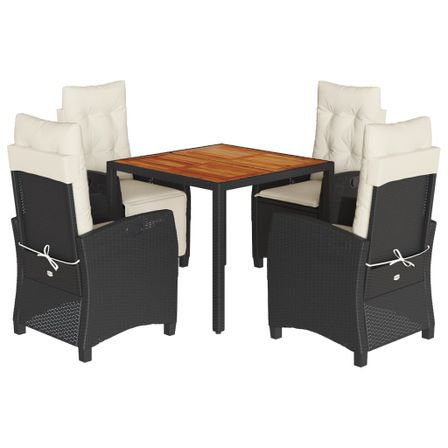Ensemble à manger de jardin coussins 5pcs Noir Résine tressée