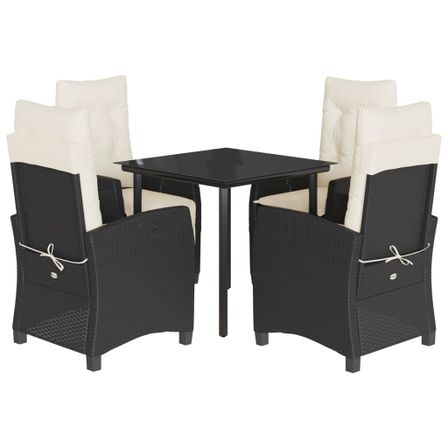 Ensemble à manger de jardin coussins 5pcs Noir Résine tressée