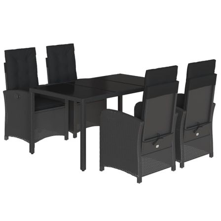 Ensemble à manger de jardin coussins 5pcs Noir Résine tressée