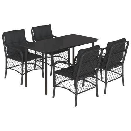 Ensemble à manger de jardin coussins 5pcs Noir Résine tressée