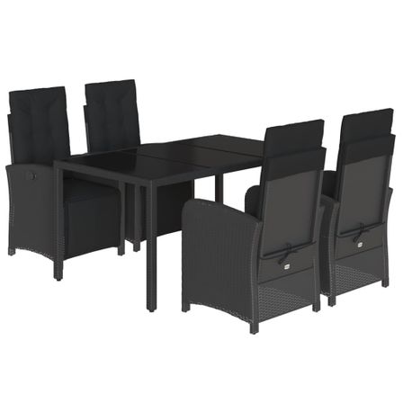 Ensemble à manger de jardin coussins 5pcs Noir Résine tressée