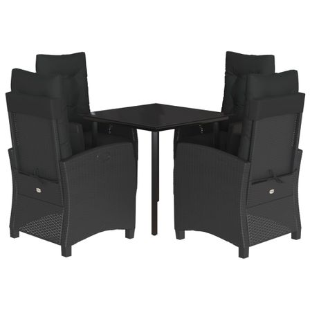 Ensemble à manger de jardin coussins 5pcs Noir Résine tressée