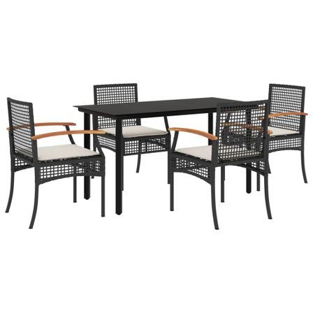 Ensemble à manger de jardin coussins 5pcs Noir Résine tressée