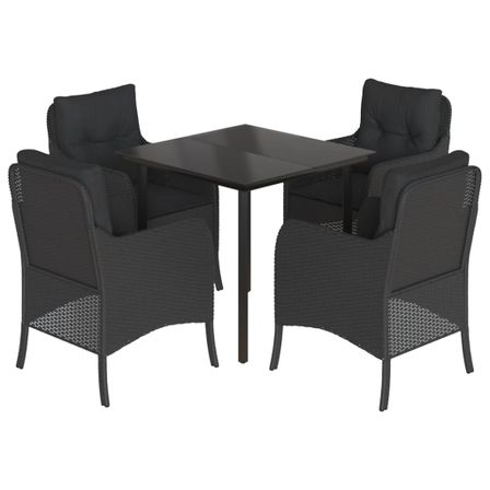 Ensemble à manger de jardin coussins 5pcs Noir Résine tressée