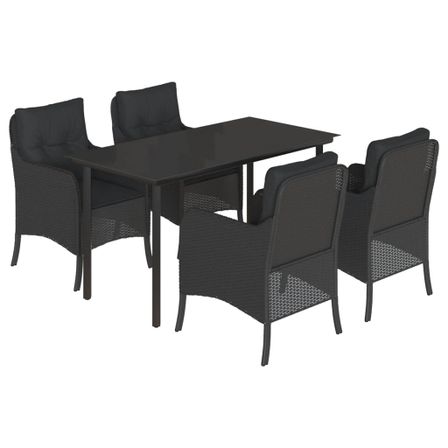 Ensemble à manger de jardin coussins 5pcs Noir Résine tressée