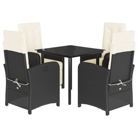 Ensemble à manger de jardin coussins 5pcs Noir Résine tressée