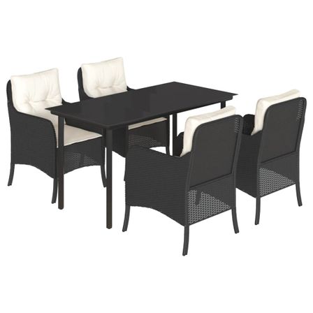 Ensemble à manger de jardin coussins 5pcs Noir Résine tressée