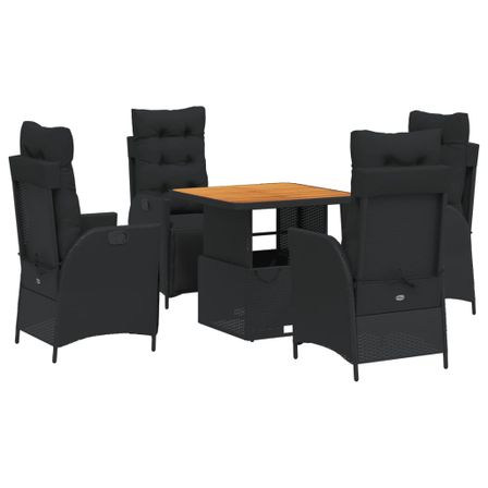 Ensemble à manger de jardin coussins 5pcs Noir Résine tressée