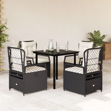Ensemble à manger de jardin coussins 5pcs Noir Résine tressée