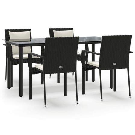 Ensemble à manger de jardin coussins 5pcs Noir Résine tressée