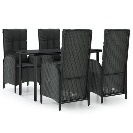 Ensemble à manger de jardin coussins 5pcs Noir Résine tressée