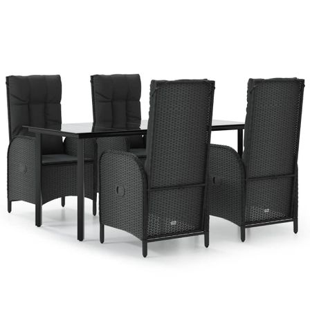 Ensemble à manger de jardin coussins 5pcs Noir Résine tressée