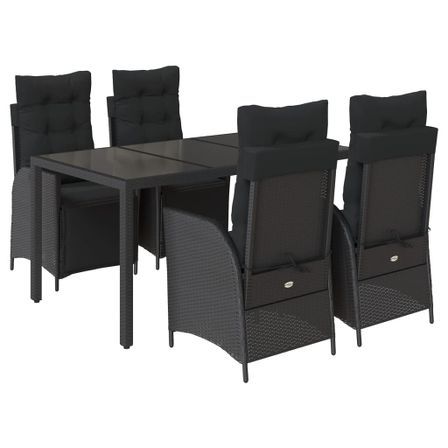 Ensemble à manger de jardin coussins 5pcs Noir Résine tressée