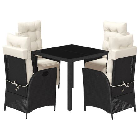 Ensemble à manger de jardin coussins 5pcs Noir Résine tressée