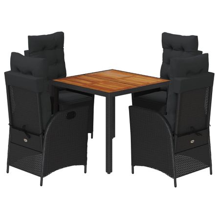 Ensemble à manger de jardin coussins 5pcs Noir Résine tressée