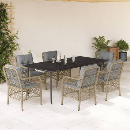 Ensemble à manger de jardin coussins 7 pcs mélange beige rotin