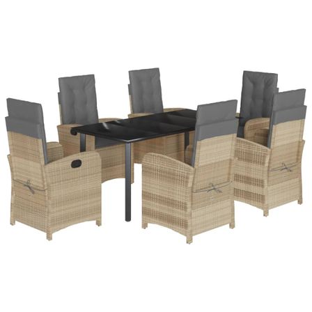 Ensemble à manger de jardin coussins 7 pcs mélange beige rotin