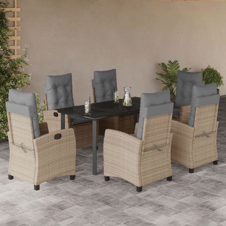 Ensemble à manger de jardin coussins 7 pcs mélange beige rotin