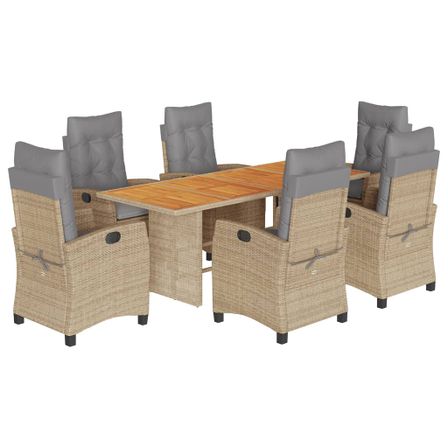 Ensemble à manger de jardin coussins 7 pcs mélange beige rotin