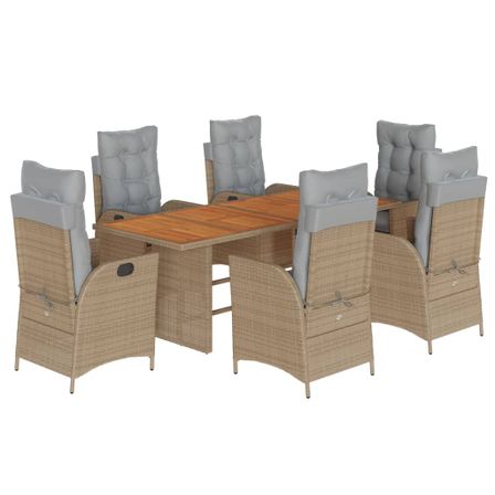Ensemble à manger de jardin coussins 7 pcs mélange beige rotin