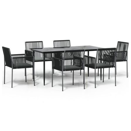 Ensemble à manger de jardin coussins 7 pcs noir rotin et acier