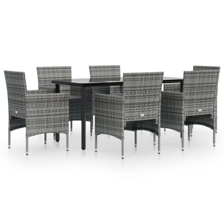Ensemble à manger de jardin coussins 7pcs Gris et noir