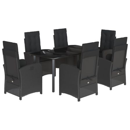 Ensemble à manger de jardin coussins 7pcs Noir Résine tressée