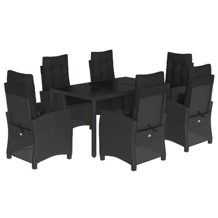 Ensemble à manger de jardin coussins 7pcs Noir Résine tressée