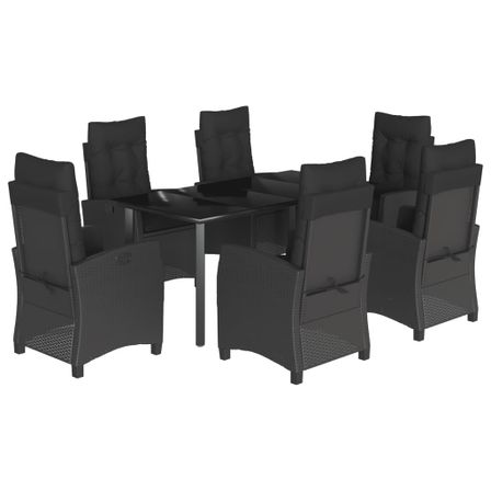 Ensemble à manger de jardin coussins 7pcs Noir Résine tressée