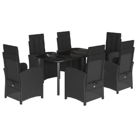 Ensemble à manger de jardin coussins 7pcs Noir Résine tressée