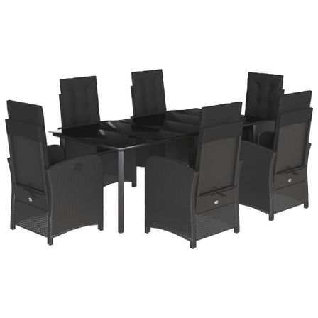 Ensemble à manger de jardin coussins 7pcs Noir Résine tressée