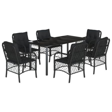 Ensemble à manger de jardin coussins 7pcs Noir Résine tressée